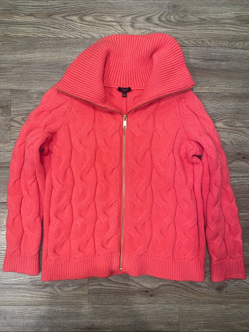 Talbots Women's Coral Cable Knit Zip-Up Sweater